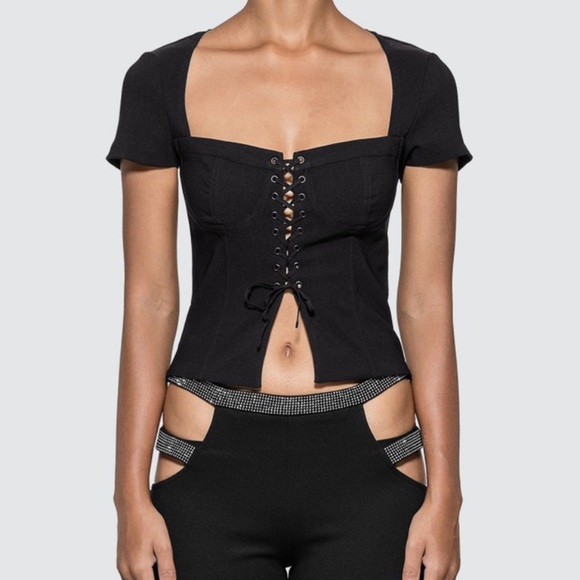 IAMGIA EVITA LACEUP TOP IN BLACK XS - Picture 3 of 6